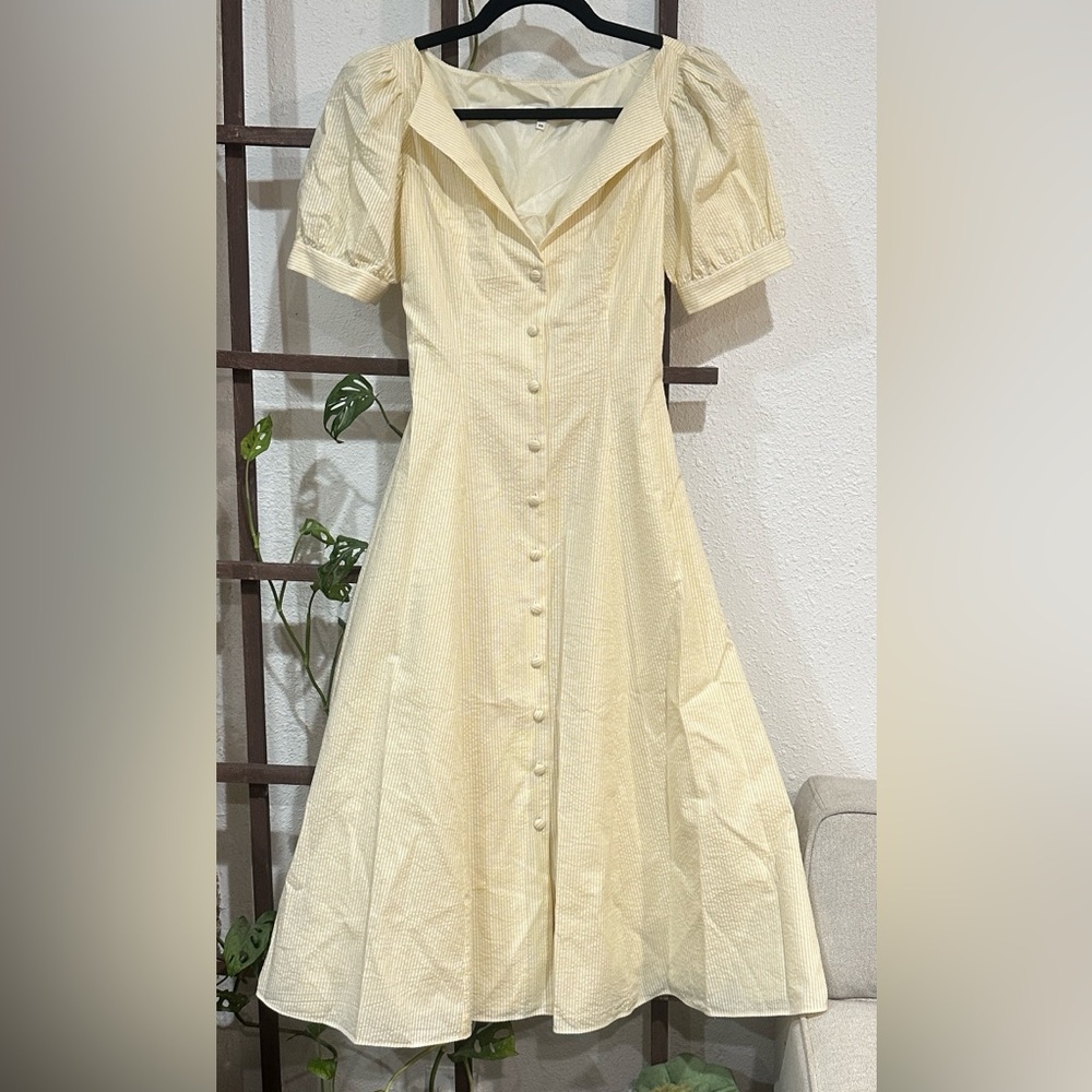 Mirror Palais Tea For Two Dress in Yellow & White